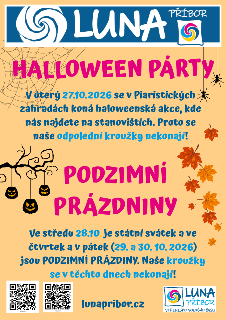 OMEZENÍ ČINNOSTI KROUŽKŮ v době podzimních prázdnin.