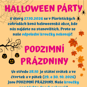 OMEZENÍ ČINNOSTI KROUŽKŮ v době podzimních prázdnin.